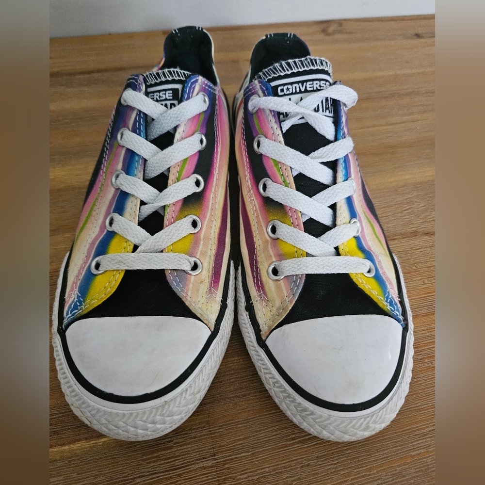 CONVERSE ALL STAR Junior Girls Low Top Striped Sneakers, Shoes - Size 2.5 - Picture 1 of 8